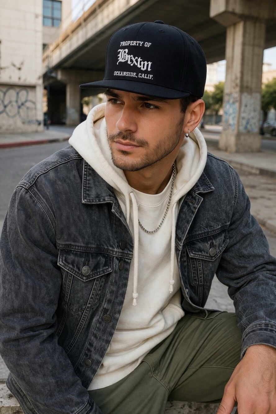 Brixton Snapback Hat Mens One Size Black Property Of Brixton Logo Cap NWT